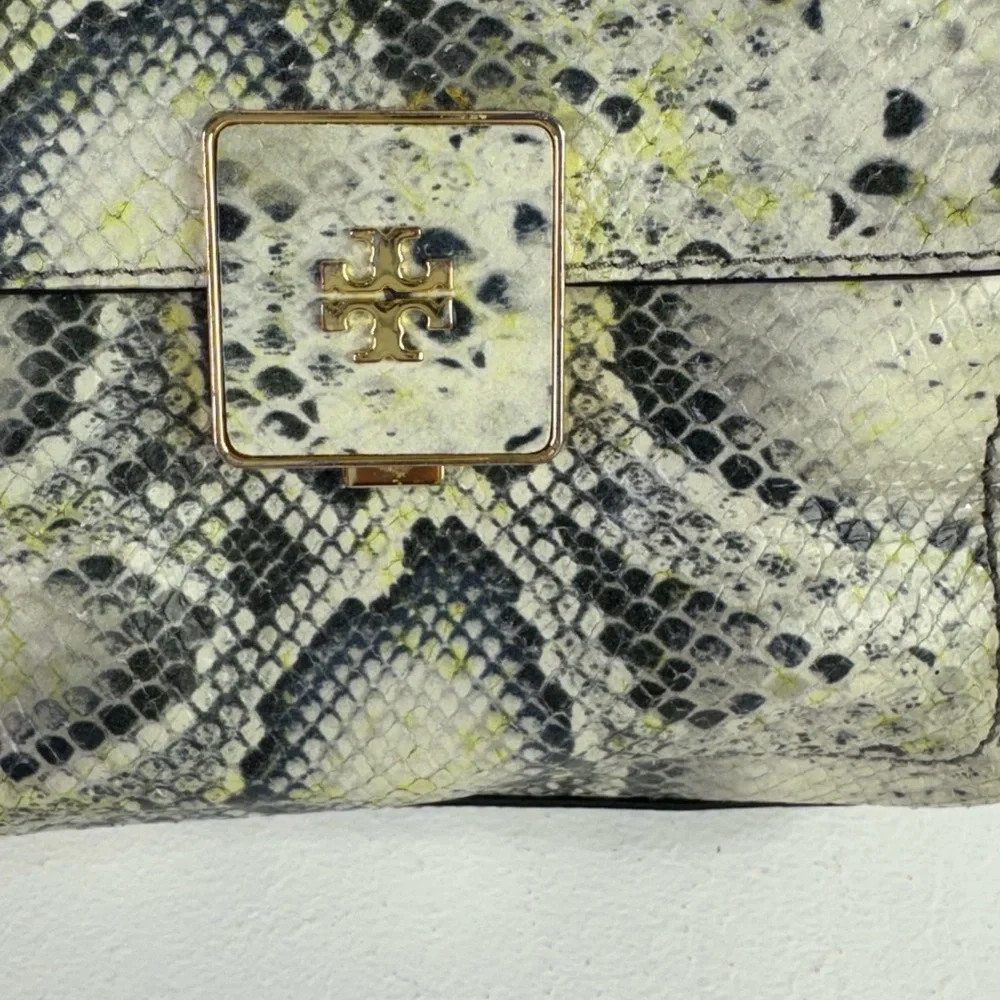 Tory Burch Clara Embossed Small Snake Printed Tote Bag  8.3" H x 8" L x 4.5" D - Picture 4 of 15